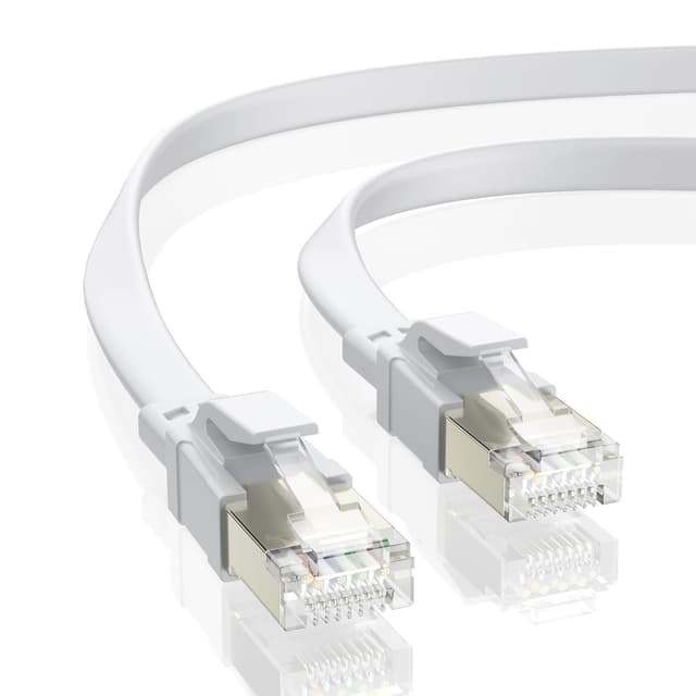 Detalle de BAHIWOM Cat8 Ethernet Cable 5m (Flat) — 40Gbps/2000MHz LAN Patch Cable, White