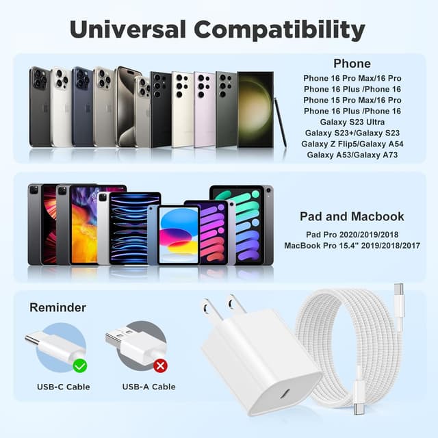 Thumbnail 6 de Hzevn 20W Fast Charger 3-Pack with C to C Cables