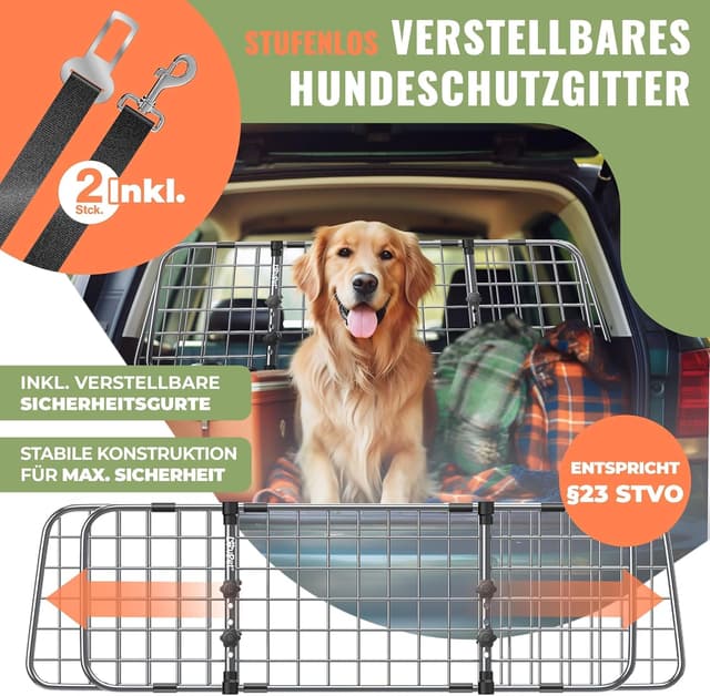 Detalle 2 de LOVPET Hundegitter Auto (Autoschutzgitter/Trenngitter) verstellbar 30 x 91–153 cm inkl. 2 Sicherheitsgurte, Anthrazit