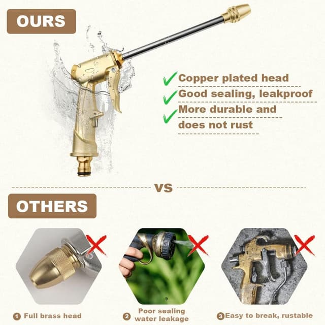 Detalle de OFFCUP Pistola spray alta pressione in metallo con 4 modalità per giardino, auto e animali domestici (oro)
