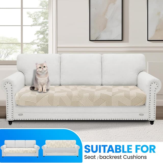 Detalle 2 de Copriseduta e copricuscini elasticizzati CYCMACO per divano (3 posti) beige