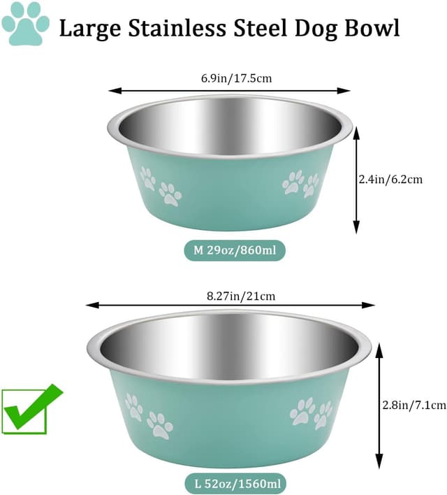 Detalle 2 de 2 Pack Stainless Steel Dog Bowls with Non-Slip Bottom – 8 inch metal bowls for medium to large dogs