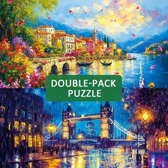 Detalle 2 de Pixlora Puzzles for Adults 1000 Pieces (2-Pack) — Garden Town & Darkness Theme Jigsaw Puzzles