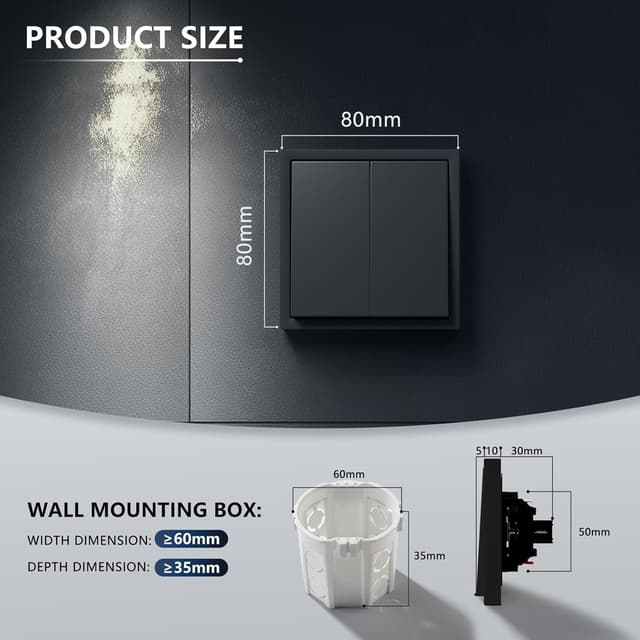 Thumbnail 1 de BSEED Lichtschalter Unterputz 80x80 mm