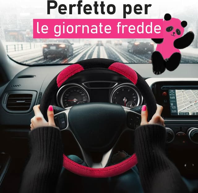 Detalle de Upgrade4cars Coprivolante Rosa Nero in peloso universale (diametro 37-39 cm)