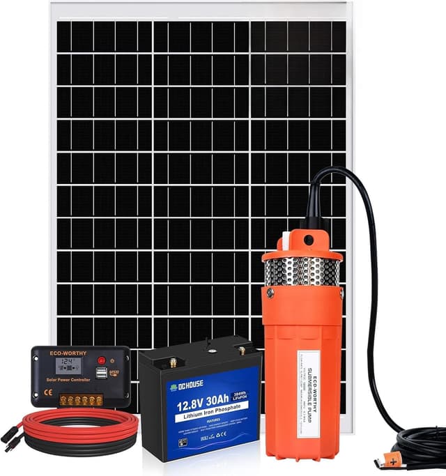 Detalle de DCHOUSE set di pompe solari per fontana con batteria di backup 12V, pannelli 120W e controller 20A