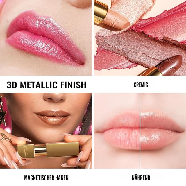 Detalle 2 de OULAC Lippenstift Metallic Glanz Finish – Rot-Töne, hochpigmentiert, vegan (02 Dangerous) 4,3 g