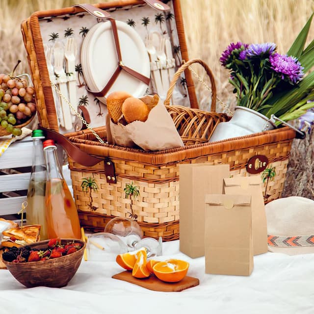 Thumbnail 6 de 200 kleine Papiertüten aus Kraftpapier (18 x 9 x 5,5 cm) inkl. runder Aufkleber für Hochzeit, Ramadan, Geburtstag & mehr