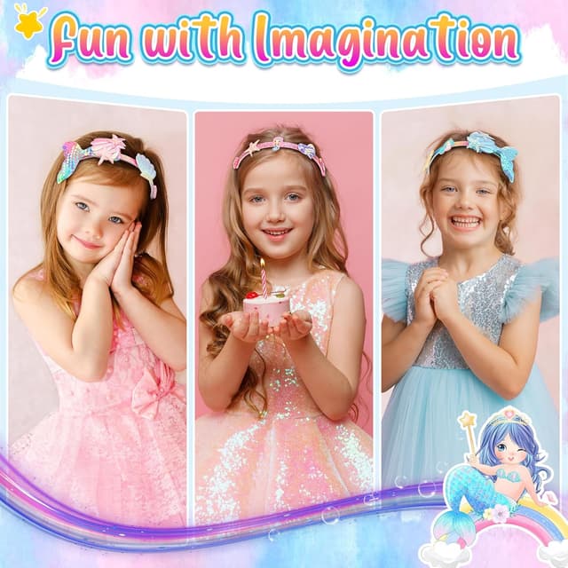 Detalle de Pourbibi Haarreifen Mädchen Meerjungfrau DIY-Bastelset (Haarschmuck zum Selbermachen) ab 5 Jahren