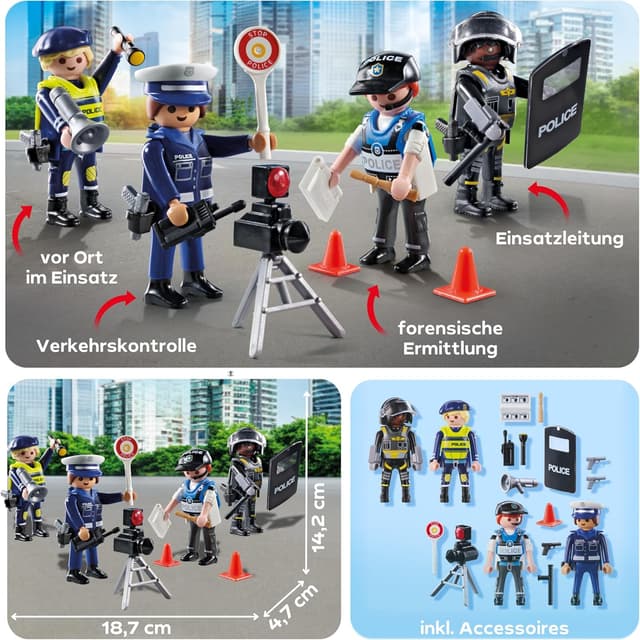 Detalle de PLAYMOBIL Figurenset Polizei – Rollen-Spiel mit 4 Figuren für Abenteuer im Polizeialltag ab 4 Jahren