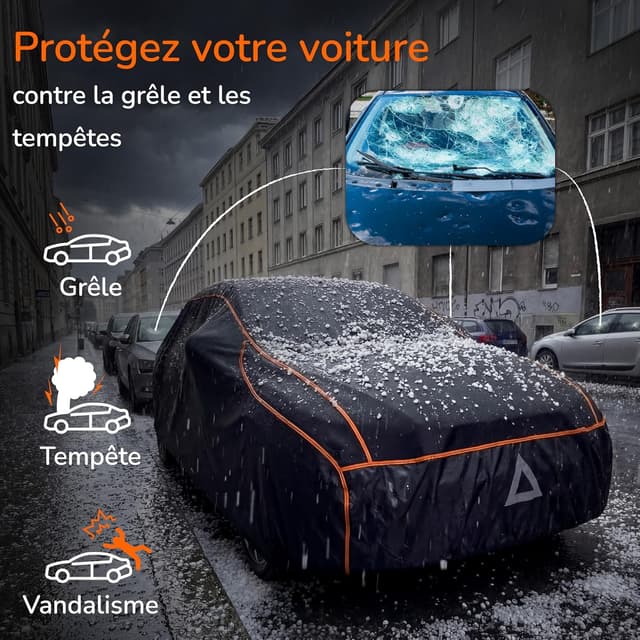Detalle de Upgrade4cars Bâche de protection voiture extérieure anti-grêle pour SUV SXL (510 × 205 × 150 cm)