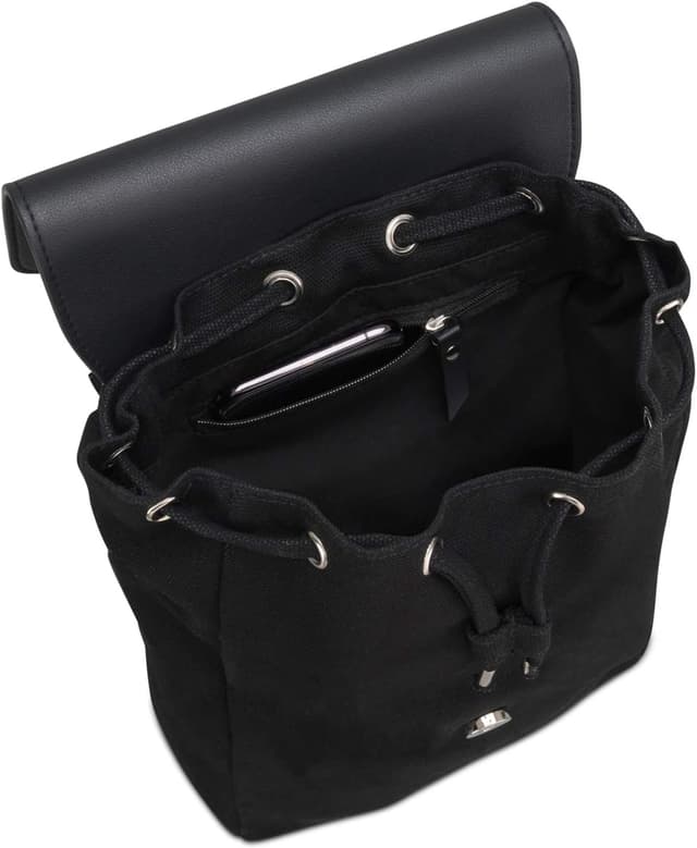 Detalle de Petit sac à dos femme Expatrié Anna noir en toile & cuir végétalien (mini, 5,1 L)