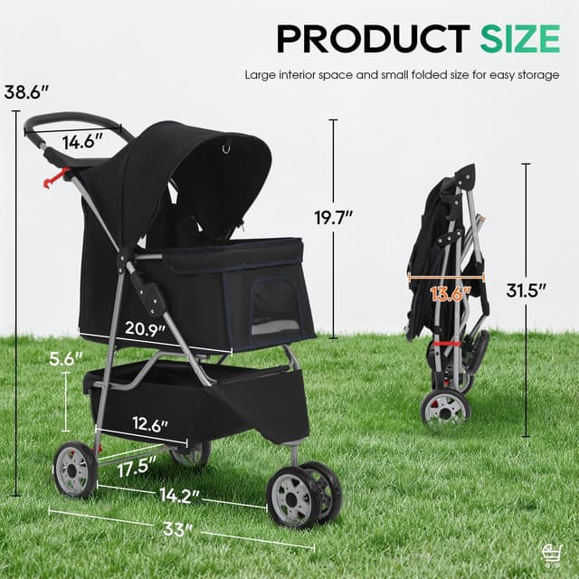 Thumbnail 6 de BestPet 3-Wheel Pet Stroller (Dog and Cat) with Breathable Mesh, Waterproof Foldable Design, Storage Basket