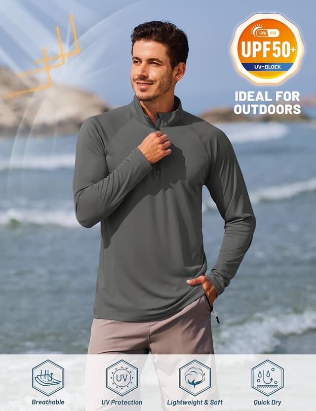 Detalle de TACVASEN Men’s Long Sleeve 1/4 Zip Athletic Rash Guard Top with UPF 50+ Sun Protection