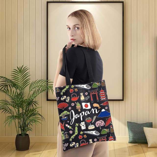 Detalle 2 de LEVLO Japan Travel Pouch Bag (Japan Theme) – Cotton Canvas Zipper Pouch for Toiletries, Makeup & Souvenirs