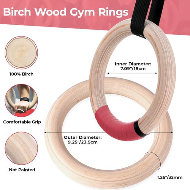 Detalle 2 de LIFERUN Gymnastics Rings 28 mm wooden rings 🏋