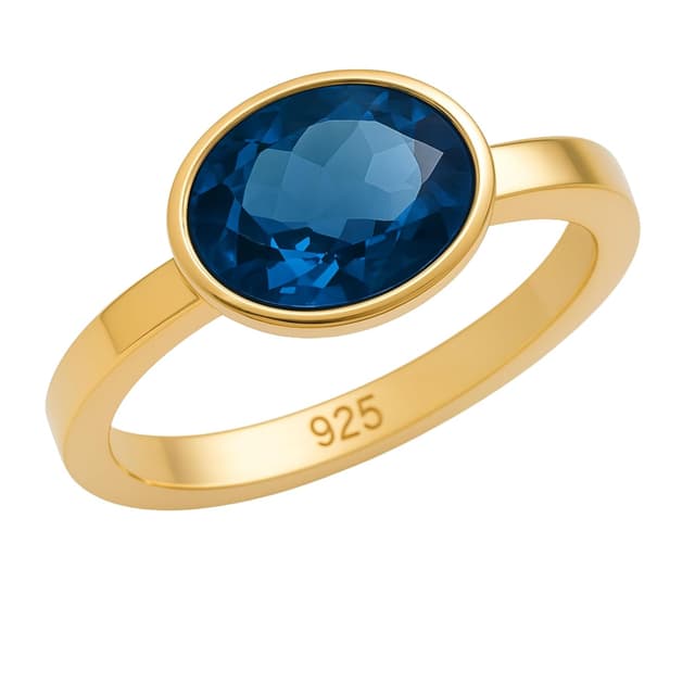 Detalle de Sophia Rose Jewellery Oval London Blautopas 8x10 mm vergoldeter 925-Silberring (US 8, Ø 18,2)
