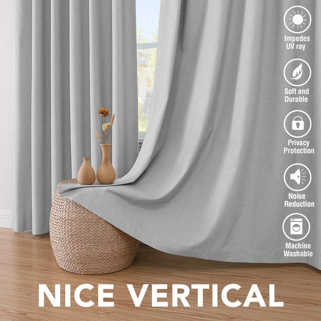 Thumbnail 6 de H.VERSAILTEX 100% Blackout Curtains (Glacier Gray) – 2-Panel Set, Thermal Insulated Textured Linen-Look, 52x84 in