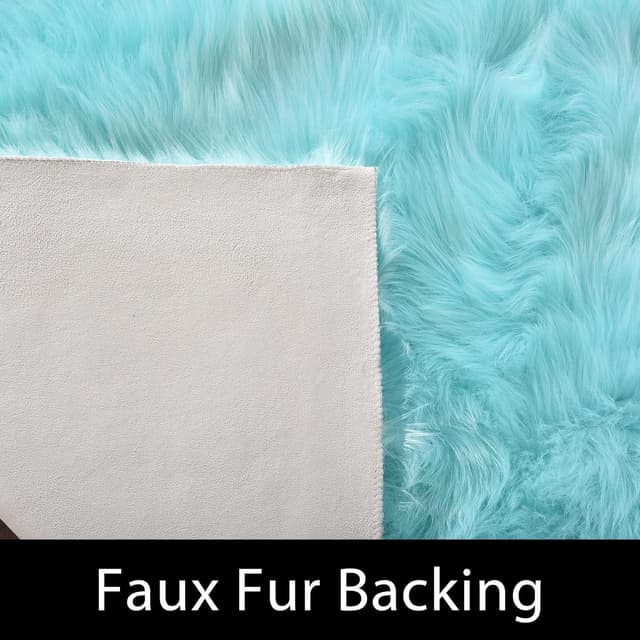 Detalle de Latepis Light Blue Faux Sheepskin Fur Area Rug 8x10 (Teal) for Living Room & Bedroom