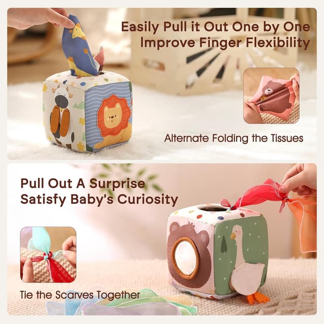 Detalle 2 de Youuys Baby Tissue Box Toy Montessori Cube 12pcs