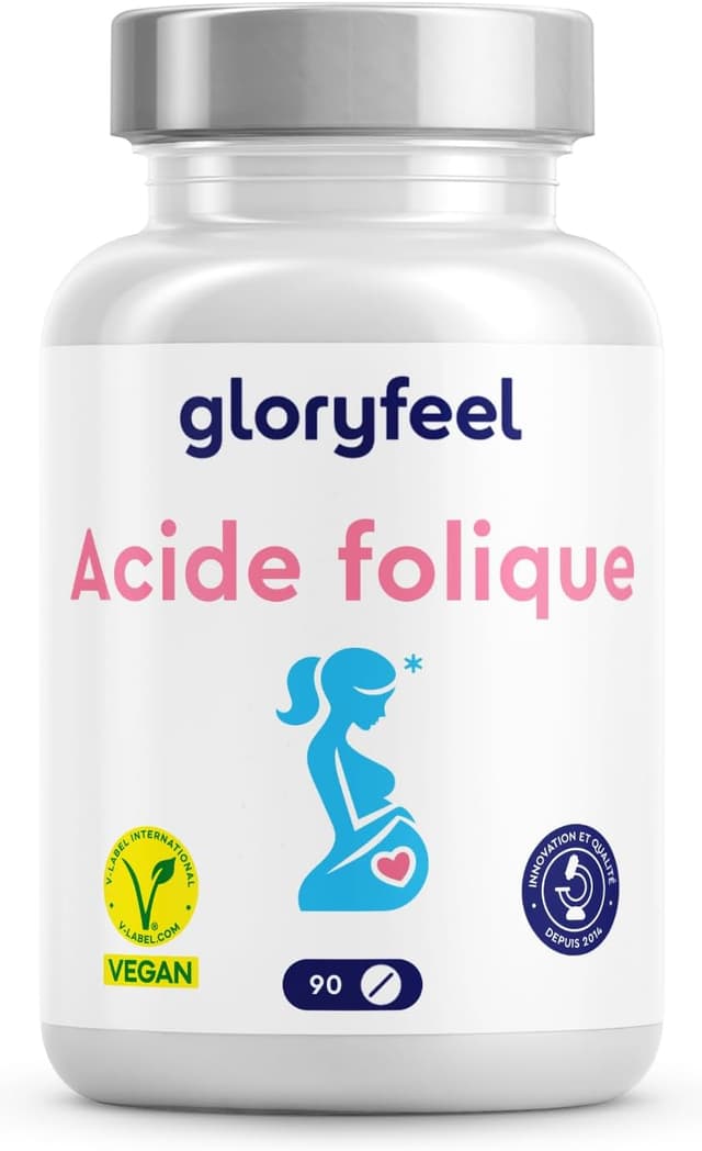 Detalle de Acide folique 400 µg (vitamine B9) – supplément vegan pour grossesse, 1 comprimé/jour – pour 3 mois