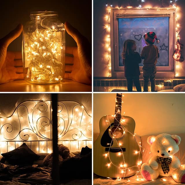 Detalle de Hoteril Luci LED Batteria da 15 m con 130 LED e 8 modalità, catena luminosa impermeabile IP65