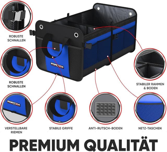 Detalle de FORTEM Kofferraum Organizer faltbar mit klappbarem Deckel (Standard, Blau)