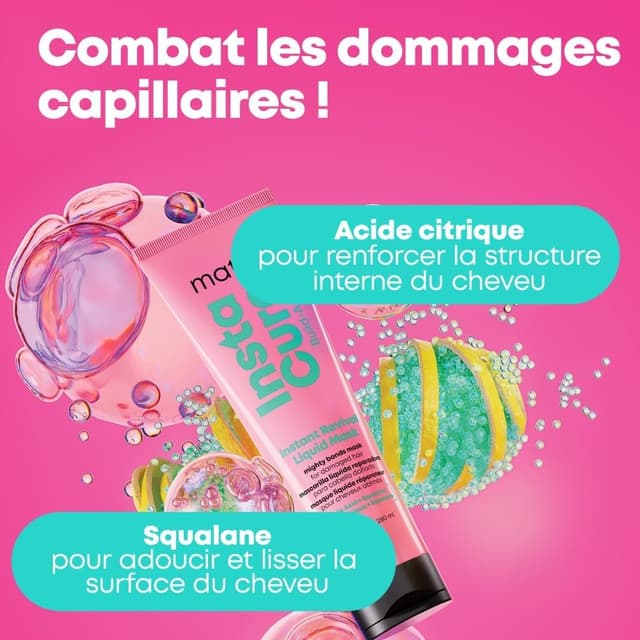 Detalle de MATRIX Masque Revitalisant Renforçateur Build-a-Bond pour cheveux abîmés, acide citrique & squalane, 250 ml