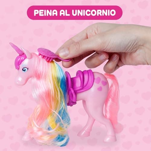 Detalle 2 de KOOKYLOOS Rainbow Unicorn unicornio con pelo real y muñeca Iris