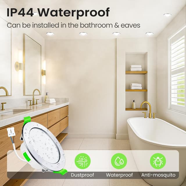 Detalle de ALUSSO LIGHTING LED Einbaustrahler 230V flach dimmbar 7 W IP44 Rund Chrom, 6er-Set (3 Farbtemperaturen 3000/4000/6500 K)