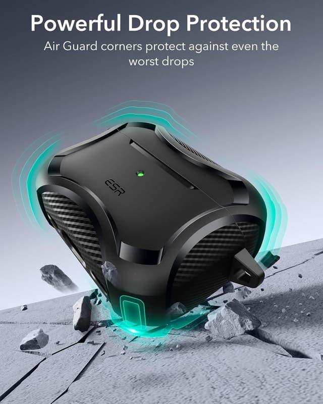 Detalle de ESR Hülle für AirPods Pro 3 (2025) mit USB‑C – MagSafe-ready, magnetischer Deckel & Fallschutz (Cyber-Serie), schwarz