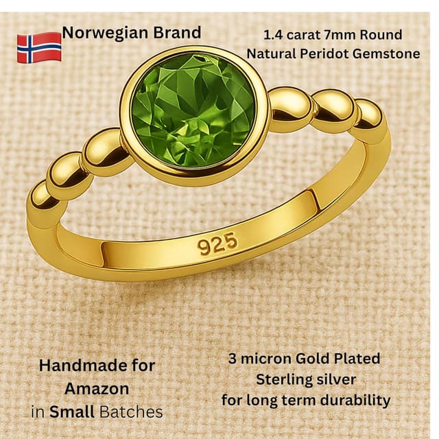Detalle 2 de Peridot 7-mm Edelstein Bubble Ring aus vergoldetem Sterling Silber (US Size 9, Durchmesser 19)