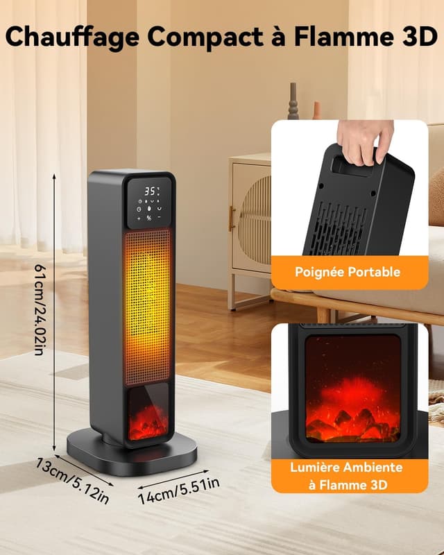 Detalle 2 de Chauffage d’appoint 2200W télécommande, 4 modes, 12H ⛱