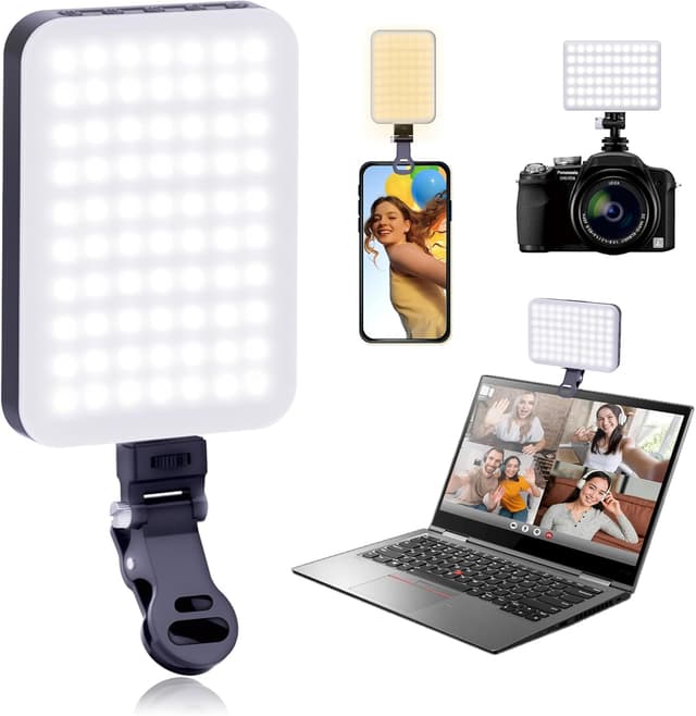 Detalle de 60 LEDs Selfie Light with 3 Lighting Modes, Rechargeable Clip-on Phone/Laptop Light (CRI 95+)