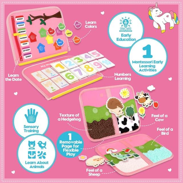 Thumbnail 6 de Toddler Sensory Busy Board Travel Toy Activity Book (Ages 3–4) for Fine Motor Skills