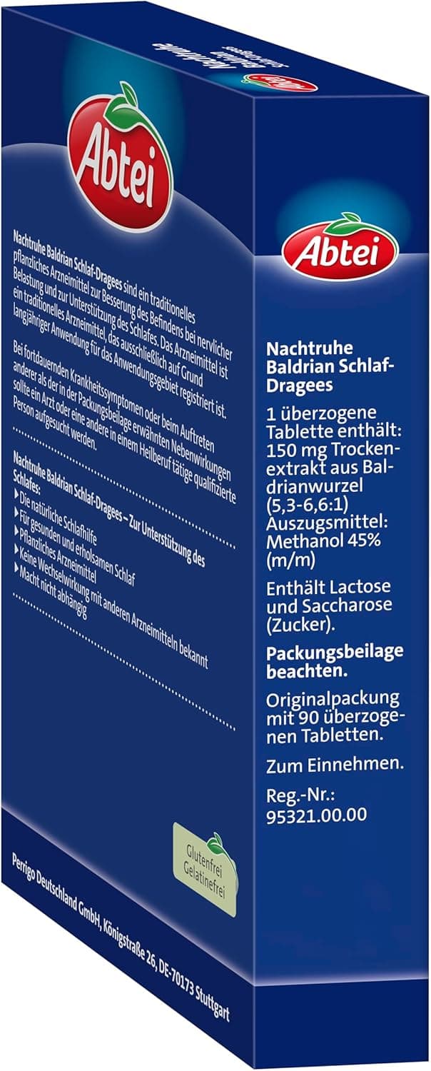 Detalle 2 de Abtei Nachtruhe Baldrian Schlaf-Dragees N – pflanzliches Arzneimittel für erholsamen Schlaf & nervliche Belastung (90 Dragees)
