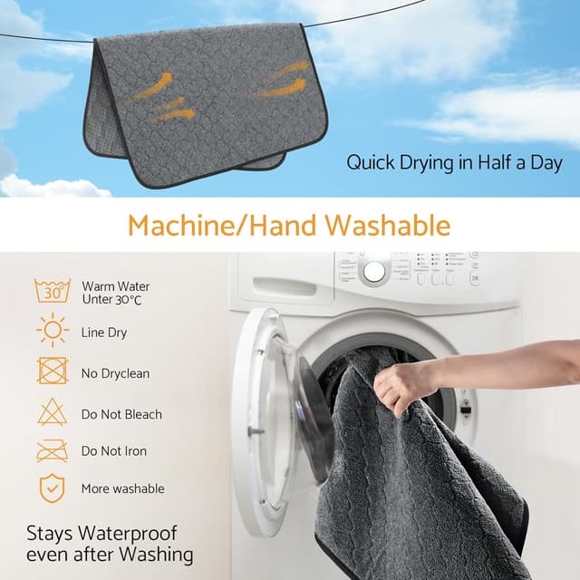 Detalle de Maxetodo 2 tappetini igienici per animali domestici 70x100 cm, 4 strati lavabili e antiscivolo (grigio)