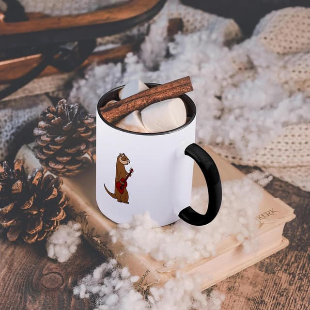 Detalle 2 de 3dRose Funny Ferret Playing Saxophone Mug (11 oz) — Black/Red design ceramic coffee cup