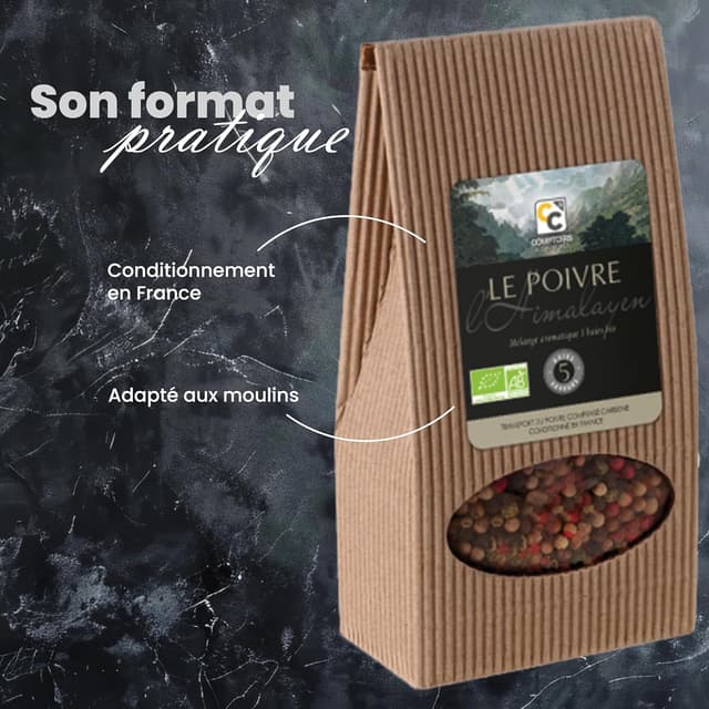 Detalle 2 de Recharge Comptoirs et Compagnies Poivre 5 Saisons bio pour moulin – mélange de poivres et baies, 125 g