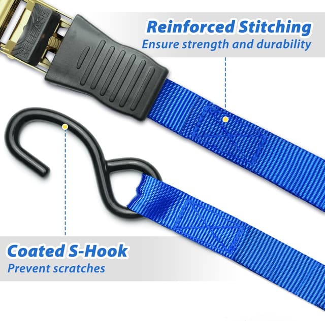 Detalle de Ohuhu Spanngurte mit Ratsche (2-teilig, 4er-Set) 25 mm, 4,6 m – mit S-Haken und Ratschenverschluss