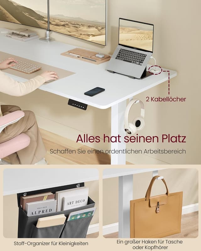 Thumbnail 5 de SONGMICS LSD138W01 Höhenverstellbarer Schreibtisch 180 x 80 cm