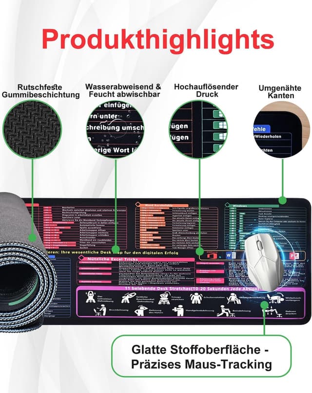 Detalle de 800×300-mm Schreibtischunterlage mit Excel-Kürzeln