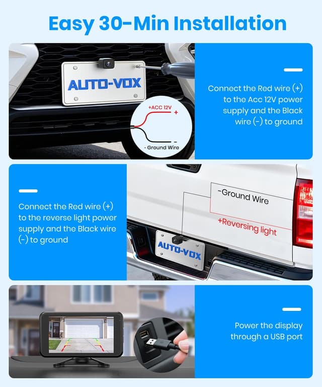 Detalle de AUTO-VOX Wireless Backup Camera (1080P) with Dual Front/Rear Coverage and 5" Monitor