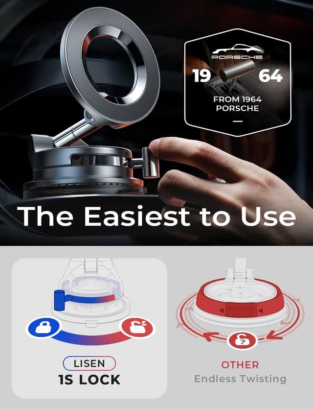 Detalle 1 de LISEN Magsafe Car Phone Mount (2-Pack) with Reinforced Suction & Snap Lock