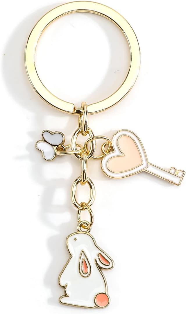 Detalle de Gallkeat Sakura Rabbit Keychain – cute metal bunny charm for bags, keys and car accessories
