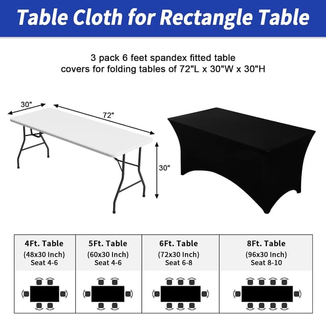 Detalle de Fixwal 3 Pack black table cloth for 6FT