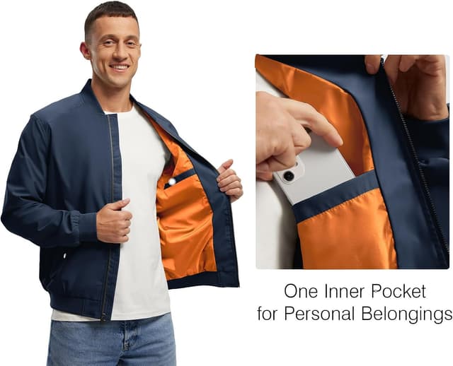 Detalle 2 de Rdruko Men's Lightweight Bomber Jacket