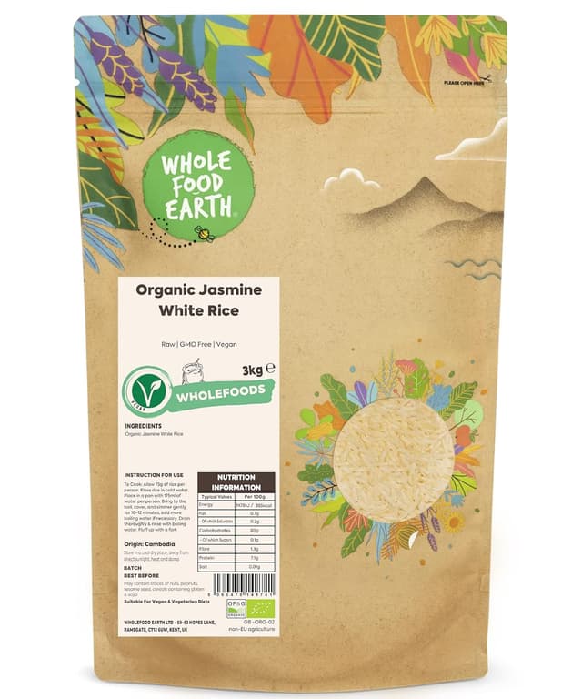 Detalle de Wholefood Earth Bio Jasmin-Weißreis (3 kg) – GMO-frei, vegan & zertifiziert biologisch
