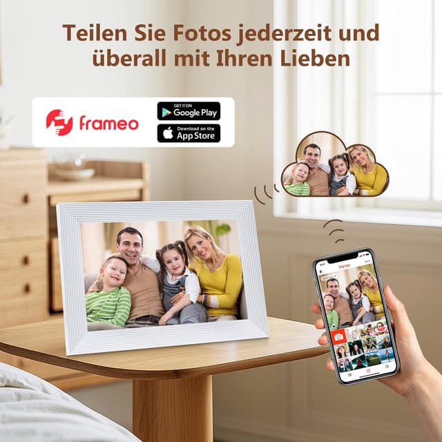 Detalle de Golony WLAN Digitaler Bilderrahmen Frameo 10,1 Zoll (1280×800) IPS-Touch, 16 GB – weiß