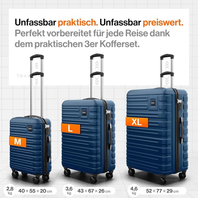 Detalle de Travely Polycarbonat Koffer Set (77 cm, 67 cm & Handgepäck) mit TSA-Schloss